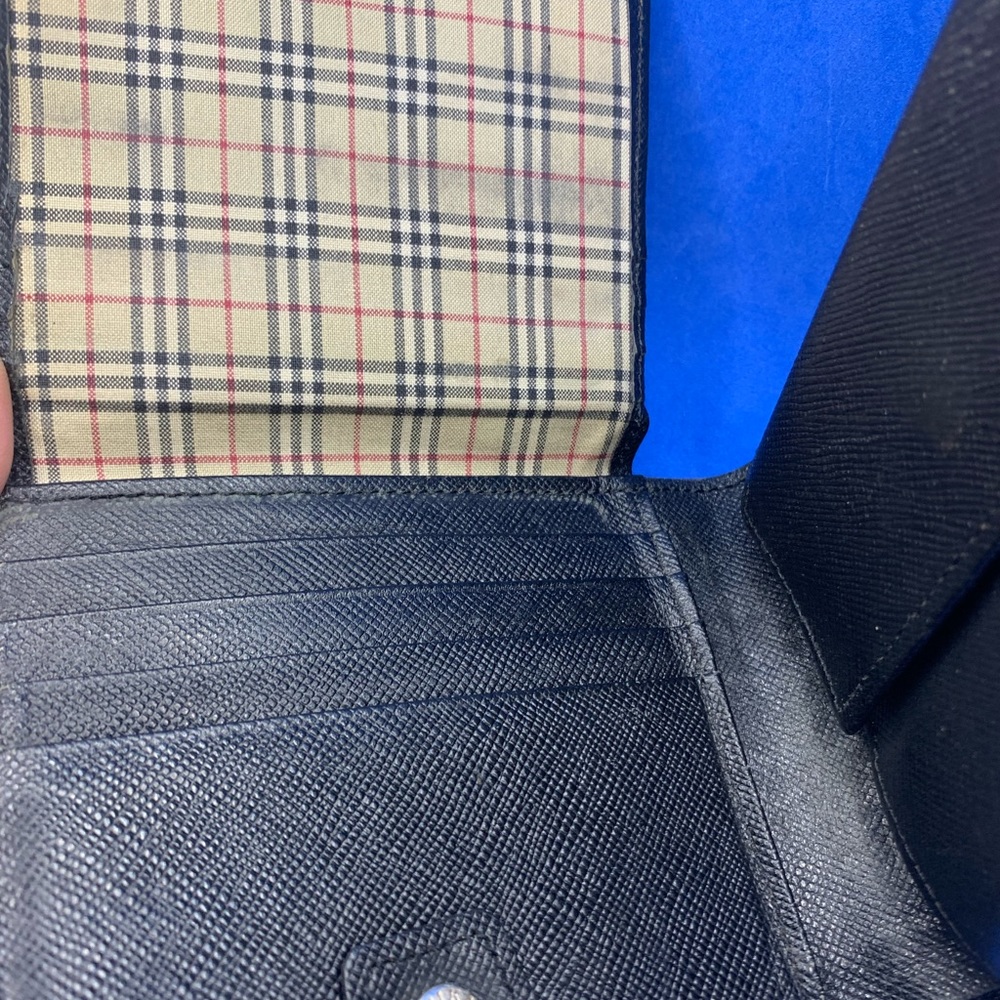 🔥 Vintage Burberry black leather Wallet haymarket checkered interior Rare - Picture 2 of 14